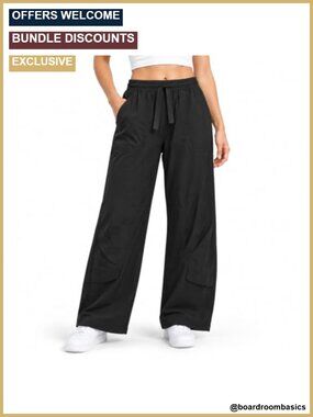 Wide Leg Travel Pants Pull-On Drawstring Waist with Pockets